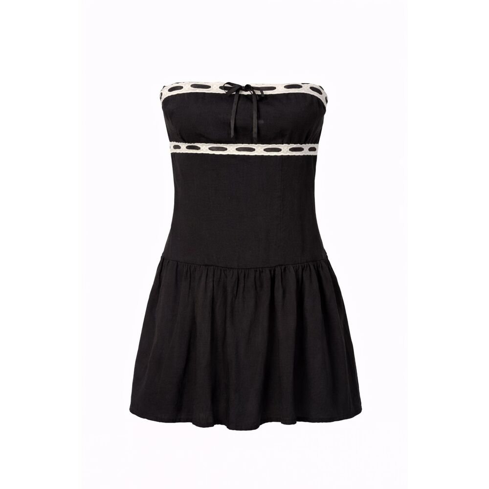 Aeropostale Strapless Black Mini Dress Lace Trim Drop Waist Size M